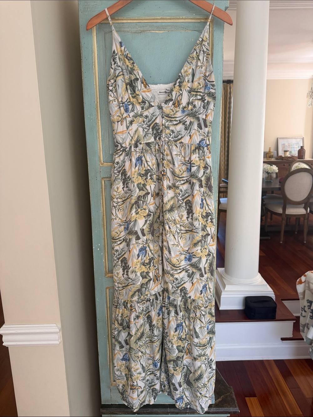 Abercrombie Floral Linen Blend Button Front Smocked Maxi Dress M Cottagecore